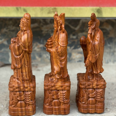 Bộ tam đa phúc lộc thọ dáng nưng gù gỗ hương đá kt 60×18×15cm