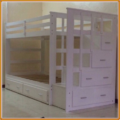 Giường 2 tầng kèm 2 hộc kéo Tundo màu trắng