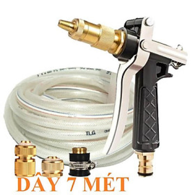 ️ Bộ dây vòi xịt nước rửa xe, tưới cây , tăng áp 3 lần, loại 7m, 10m 206236 đầu đồng, cút đồng,nối đồng