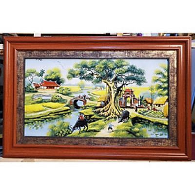 TRANH SỨ - PHONG CẢNH CÂY ĐA CỔNG LÀNG