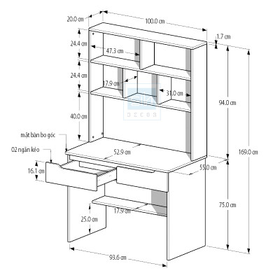 Bàn Làm Việc Kết Hợp Kệ Sách Đơn Giản Thương Hiệu SIB Decor BLV08