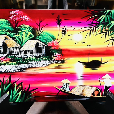 Tranh sơn mài - ĐỒNG QUÊ VIỆT NAM - Hàng xuất khẩu size 20x30 cm