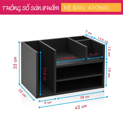 Kệ sách gỗ kệ sách mini trang trí bàn làm việc SMLIFE Atonio