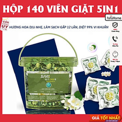 Hộp 140 Viên Giặt 5in1 Hương Hoa Dịu Nhẹ Khử Khuẩn 99%, Viên Giặt Xả Thơm Làm Mềm Quần Áo