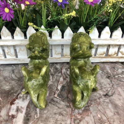 Cặp Tỳ Hưu phong thủy đá ngọc serpentine - Dài 13 cm