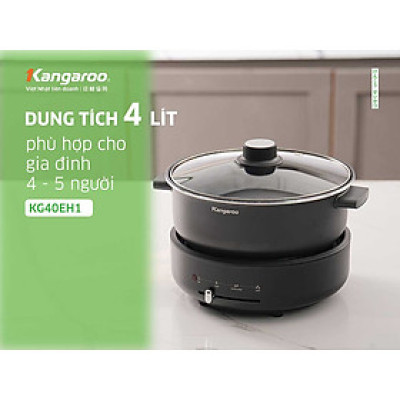 Lẩu điện Kangaroo KG40EH1, dung tích 4L, công suất 1300W, cấu trúc đĩa truyền nhiệt giúp truyền nhiệt nhanh và đều, an toàn tự ngắt khi quá nhiệt  - Hàng chính hãng