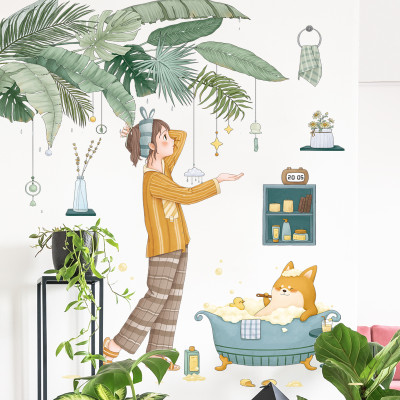 Sticker Giấy Dán Tường Decal Dán tường Tranh Dán Tường Trang Trí Tường Mẫu Cô Gái Và Chú Mèo ZH-1017