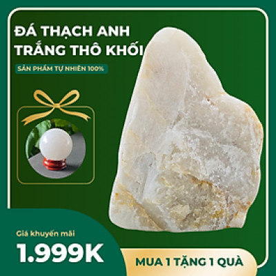 Đá thạch anh trắng thô NHASAN K288 tăng vượng khí nặng 7.5kg, cao 28cm x ngang 23cm x dày 8cm