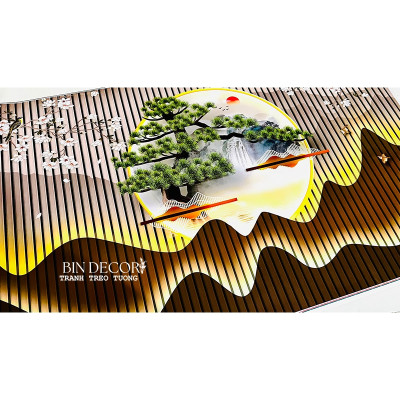 (CÓ ẢNH THẬT) Tranh dán tường 3d lam sóng cây tùng bách 2 trang trí decor phòng khách có sẵn keo