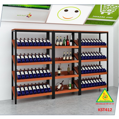 Kệ trưng bày sản phẩm, hàng hóa , kệ trang trí khung sắt mặt gỗ KST412- Nội thất lắp ráp Viễn Đông Adv