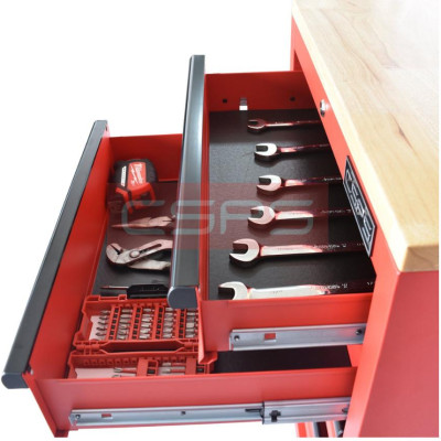 Bộ 2 Tủ dụng cụ CSPS 122cm 05 hộc kéo màu đỏ mặt ván gỗ kèm vách lưới
