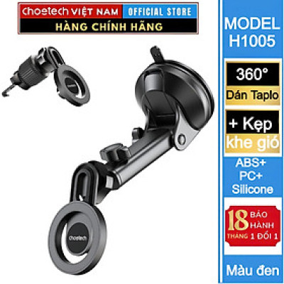 Bộ giá đỡ điện thoại hít nam cham 2in 1 Choetech H01005 dán taplo hoặc kẹp khe gió xoay 360 độ (Hàng chính hãng)