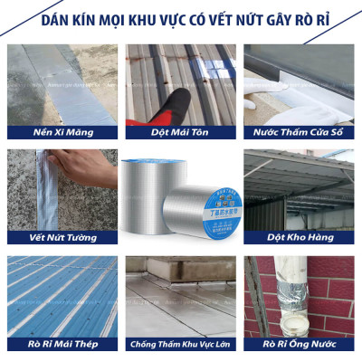 Băng Keo Chống Thấm Nước Butyl Dán Mái Tôn Chống Dột Vá Đường Ống Tường Sửa Chữa Nhà Cửa Siêu Dính