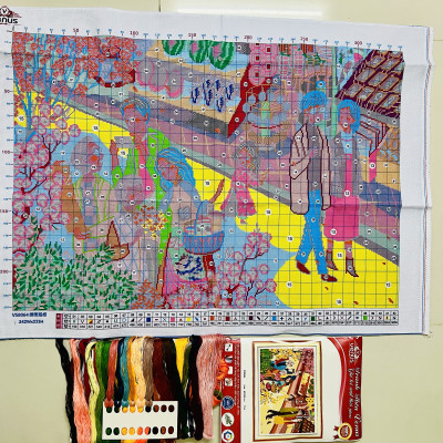 Tranh thêu kín Tết sum vầy vs8064, kích thước 65 x 90 cm
