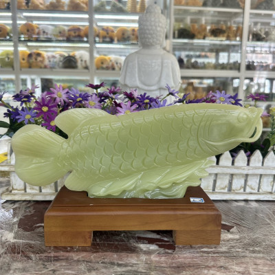Tượng Cá Rồng Kim Long, cá phong thủy đá ngọc Onyx - Dài 34 cm