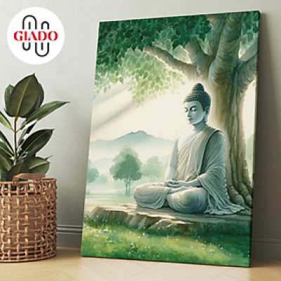 Tranh ảnh thờ treo tường hoặc tranh để bàn mẫu Phật Thích Ca Mâu Ni thiền định nền xanh