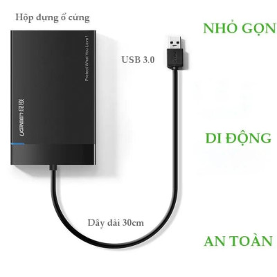 Ugreen UG30848US221TK 30CM dây tích hợp màu Đen Hộp đựng ổ cứng 2.5inch chuẩn SATA - HÀNG CHÍNH HÃNG