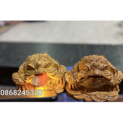 Tượng cóc phong thủy cầu tài lộc bằng gỗ huyết long đẹp long lanh kt 15×15×12cm 