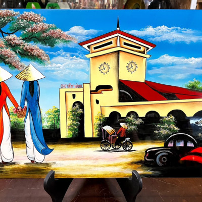 Tranh sơn mài - CHỢ BẾN THÀNH VIỆT NAM / Biểu tượng văn hóa Sài Gòn – Quà tặng ý nghĩa