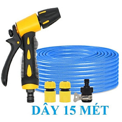 ️ Bộ dây vòi xịt nước rửa xe, tưới cây , tăng áp 3 lần, loại 15m 206236 đầu đồng,cút+ mở chai