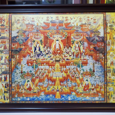 Tranh in dầu -Tây phương cực lạc thế giới phật- KT 90*130cm