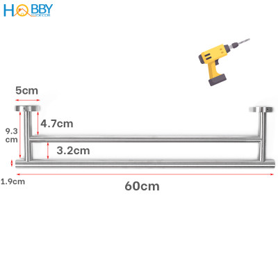 Giá treo khăn tắm quần áo có 2 thanh inox 304 Hobby Home Decor 2TT60
