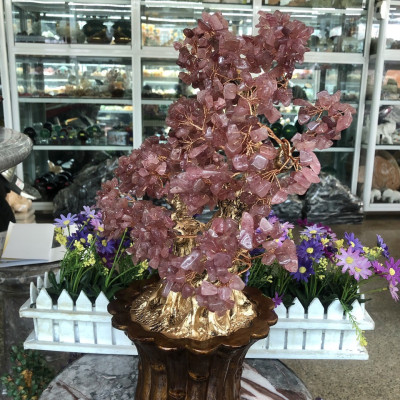 Cây Tài Lộc phong thủy đá thạch anh dâu tây đỏ - Cao 45 cm