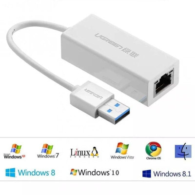 Ugreen UG20255CR111TK 15CM màu Trắng Cáp chuyển đổi USB 3.0 sang cổng LAN RJ45 tốc độ 1000Mbps vỏ nhựa - HÀNG CHÍNH HÃNG
