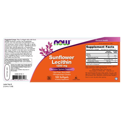 Thực phẩm bảo vệ sức khỏe Sunflower Lecithin 1200mg 200 viên nhập khẩu chính hãng NOW USA, Hỗ trợ hoạt động của trí não, sa sút trí tuệ, hỗ trợ tốt cho chức năng dẫn truyền thần kinh
