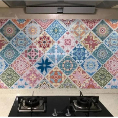 Decal giấy dán bếp tráng nhôm cách nhiệt ô vuông khổ 3m keo sẵn - Tặng 1 khăn mặt 30x40cm