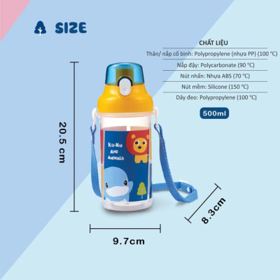 Bình nước cho bé từ 2 tuổi KU.KU Duckbill nhựa PP cao cấp 500ml ku5602a