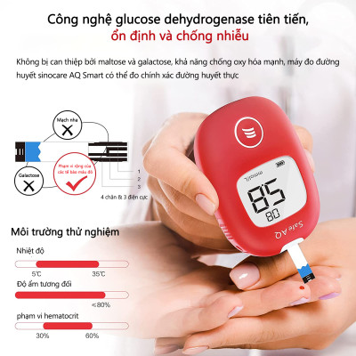 Bộ máy đo đường huyết Sinocare Safe AQ Smart tặng 1 hộp 50 que thử đường huyết và hộp 50 kim chích máu