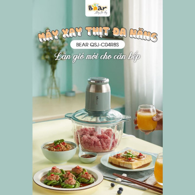 Máy Xay Đa Năng, Máy Xay Thực Phẩm, Máy Xay Thịt BEAR QSJ- C04R8S Xay Cực Êm Khỏe Máy, Dung Tích 2.5 Lít Công Suất Lớn 350 W - Hàng Chính Hãng