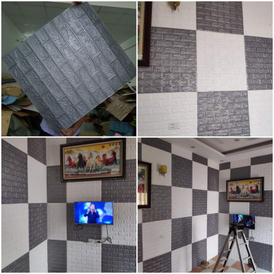 Bộ 5 Tấm Xốp Dán Tường Giả Gạch 3D Màu Xám 70cmx77cm