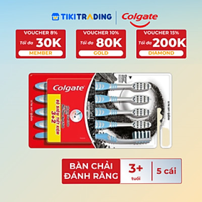 Bộ 5 Bàn chải Colgate Slimsoft Between Charcoal lông chải mềm mảnh xen sợi phủ than hoạt tính (Màu Ngẫu Nhiên)