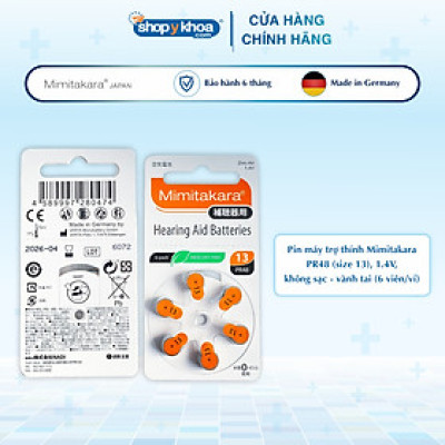 Pin máy trợ thính Mimitakara PR48 (size 13), 1.4V, không sạc - vành tai (6 viên/vỉ)