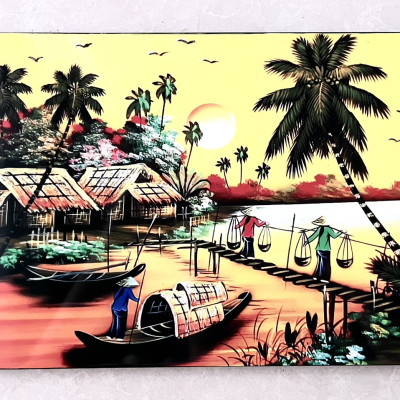 Tranh sơn mài - ĐỒNG QUÊ VIỆT NAM - Hàng xuất khẩu size 20x30 cm