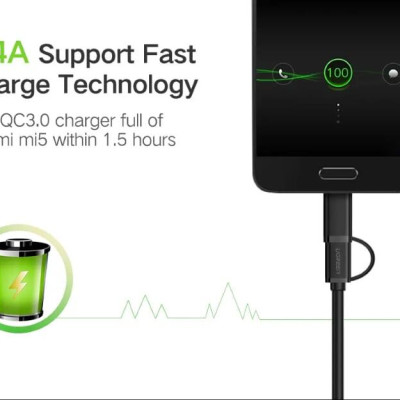 Ugreen UG30174US142TK 1M màu đen Dây USB 2.0 sang Type-C và micro - HÀNG CHÍNH HÃNG