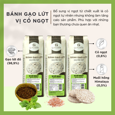 Bánh gạo lứt GUfoods (510g) - Không chiên dầu, Không đường, Từ gạo và ngũ cốc nguyên hạt, Lành mạnh, Phù hợp Eat clean, Ăn vặt healthy, Thực dưỡng, Tập gym, Thuần chay, Đa dạng hương vị
