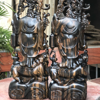 Tượng phật di lặc ngũ phúc bằng gỗ mun hoa kt cao 60×23×14cm