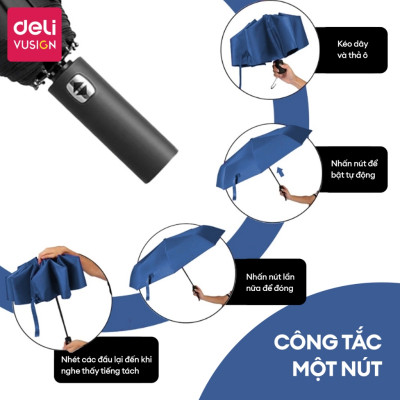 Ô Dù Che Mưa Đi Nắng Tự Động DELI 12 Nan Đơn/Đôi ĐK 106 cm Chống UV Nút Đóng/Mở Thông Minh Nhiều Màu