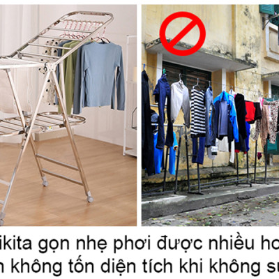 Giàn phơi, kệ phơi đồ Inox xếp gọn có bánh xe - Chính hãng NIKITA 818ABX