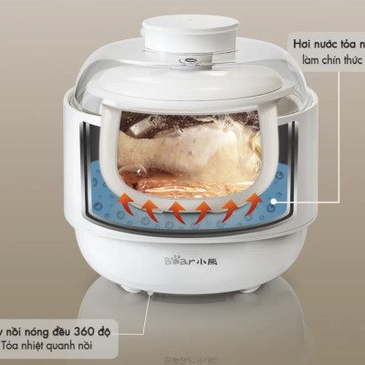 Nồi Nấu Cháo Chưng Yến Tiềm Thuốc Bắc Bear DDZ-A08T8 - Bản Tiếng Anh Có Kèm Khay Hấp Dung Tích 0.8 Lít Công Suất 200 W - Hàng Chính Hãng