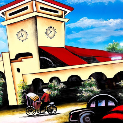 Tranh sơn mài - CHỢ BẾN THÀNH VIỆT NAM / Biểu tượng văn hóa Sài Gòn – Quà tặng ý nghĩa