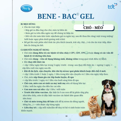 [ 15G ] MEN VI SINH DẠNG GEL - BENE-BAC GEL BỔ SUNG LỢI KHUẨN&TĂNG CƯỜNG MIỄN DỊCH CHO CHÓ MÈO