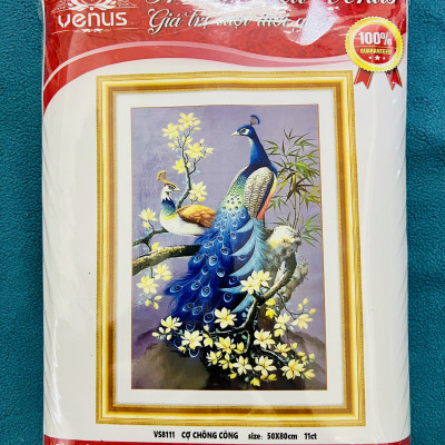 Tranh thêu chữ thập, Đôi công phu thê VS8111, kích thước 50 x 80 cm, thêu kín