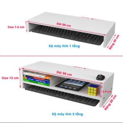 Kệ đỡ màn hình máy tính 2 tầng MS 07 lắp ghép - màu trắng