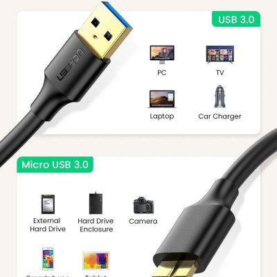 Ugreen UG10843US130TK 2M màu đen cáp USB 3.0 A ra Micro B - HÀNG CHÍNH HÃNG