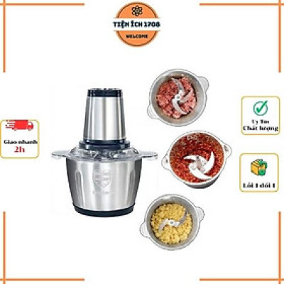 Máy Xay Thịt Đa Năng Cối Inox 2 Lít Dao Thép 4 Lưỡi