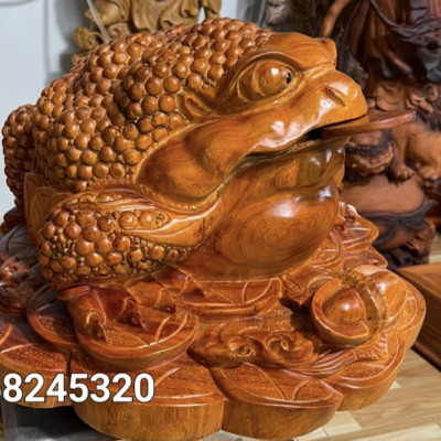 THIỀM THỪ PHONG THỦY CẦU  TÀI CẦU LỘC BẰNG GỖ HƯƠNG ĐÁ KT 48×48×40CM 
